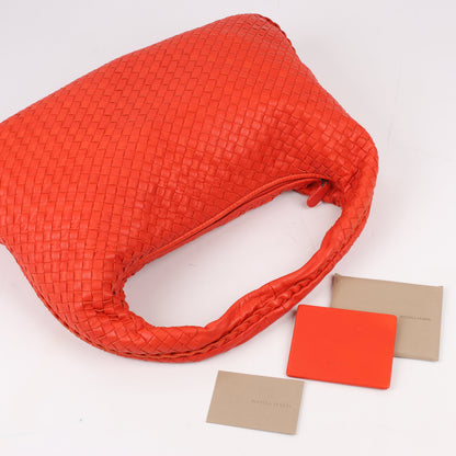 Bottega Veneta Intrecciato Hobo Leather Shoulder Bag in Red