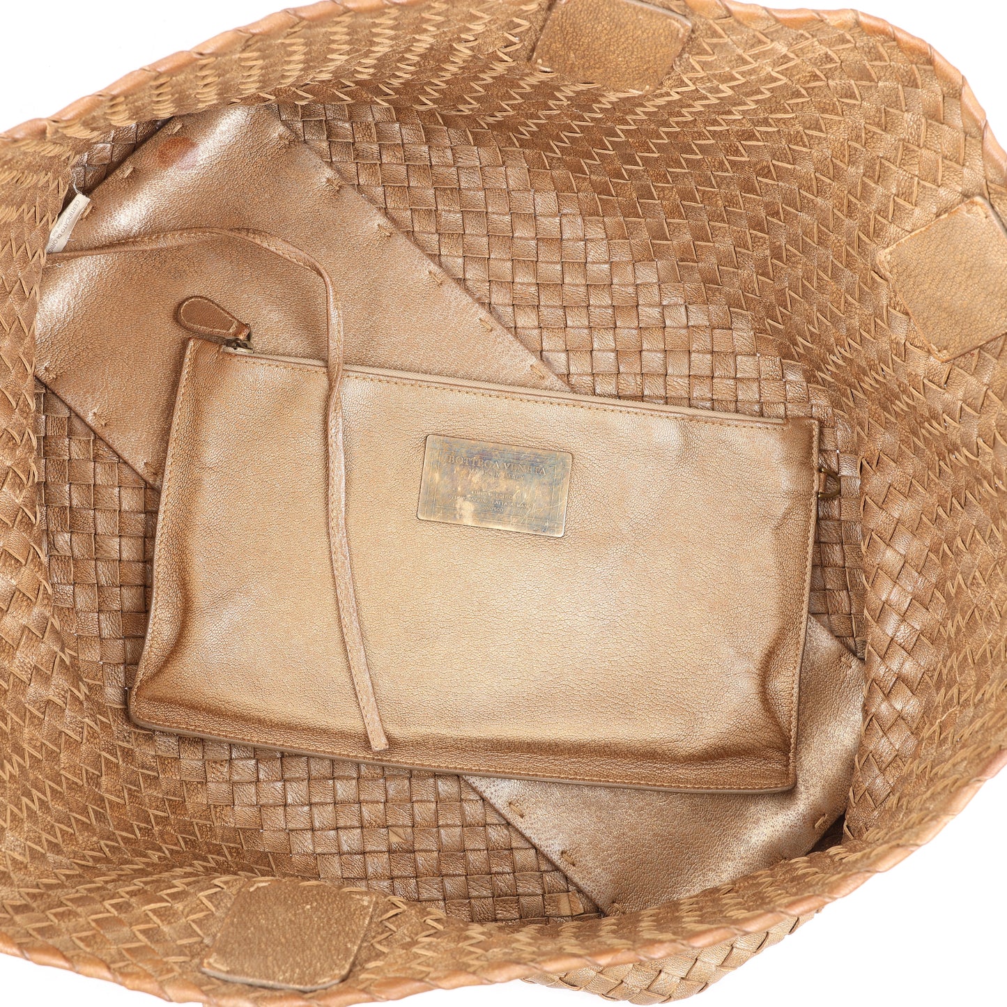 Bottega Veneta Intrecciato Cabat MM Leather Tote in Gold