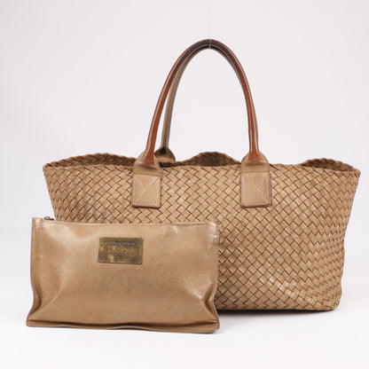 Bottega Veneta Intrecciato Cabat MM Leather Tote in Gold