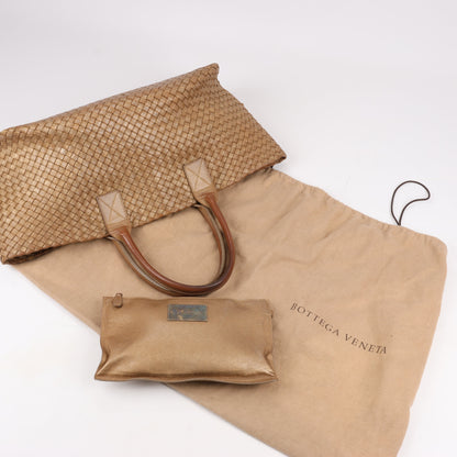 Bottega Veneta Intrecciato Cabat MM Leather Tote in Gold