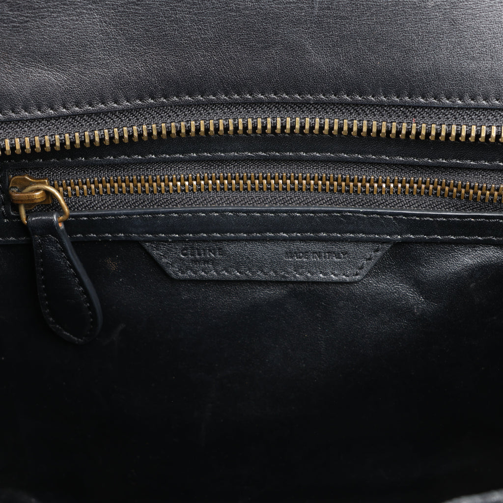 CELINE Luggage Micro Leather Handbag in Black