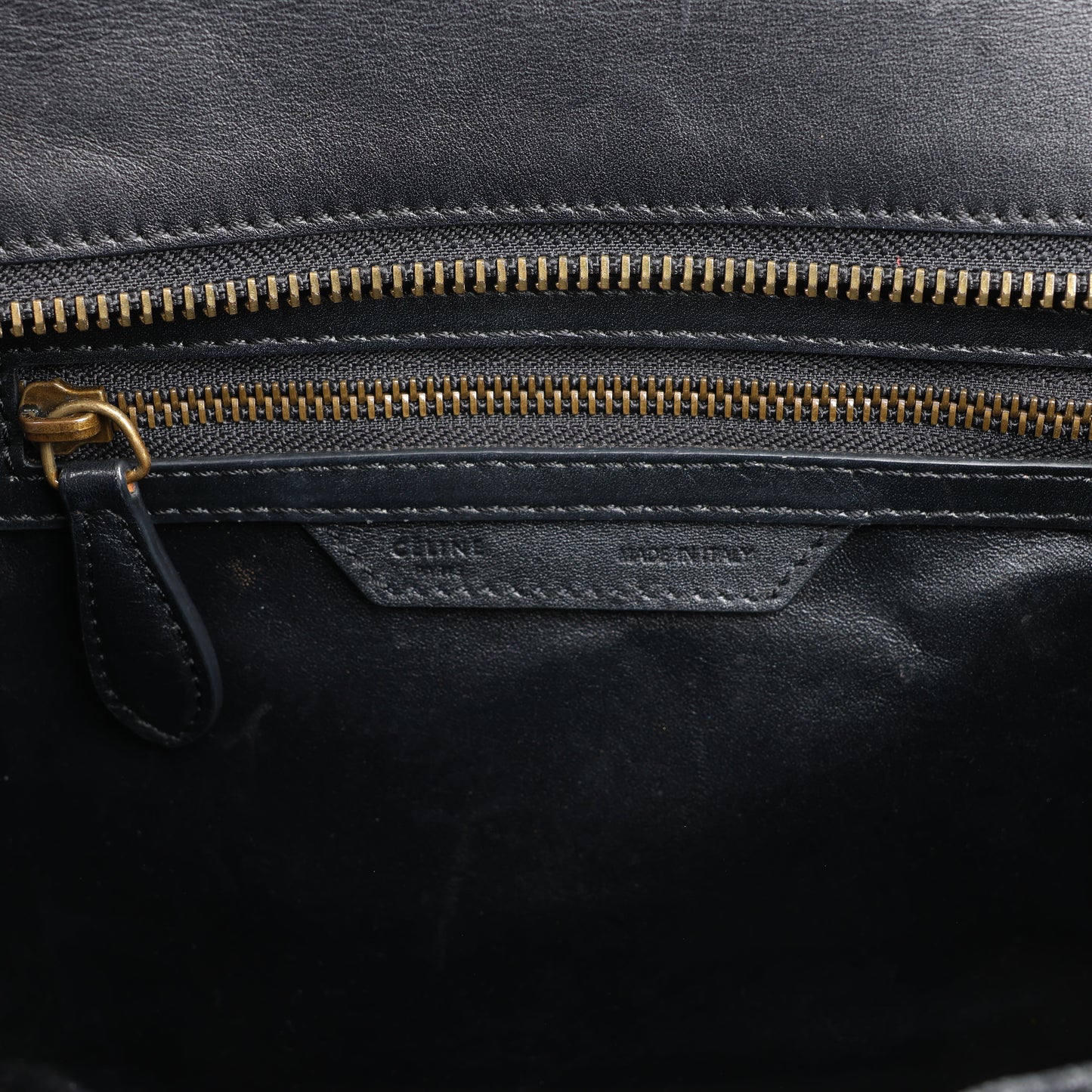 CELINE Luggage Micro Leather Handbag in Black