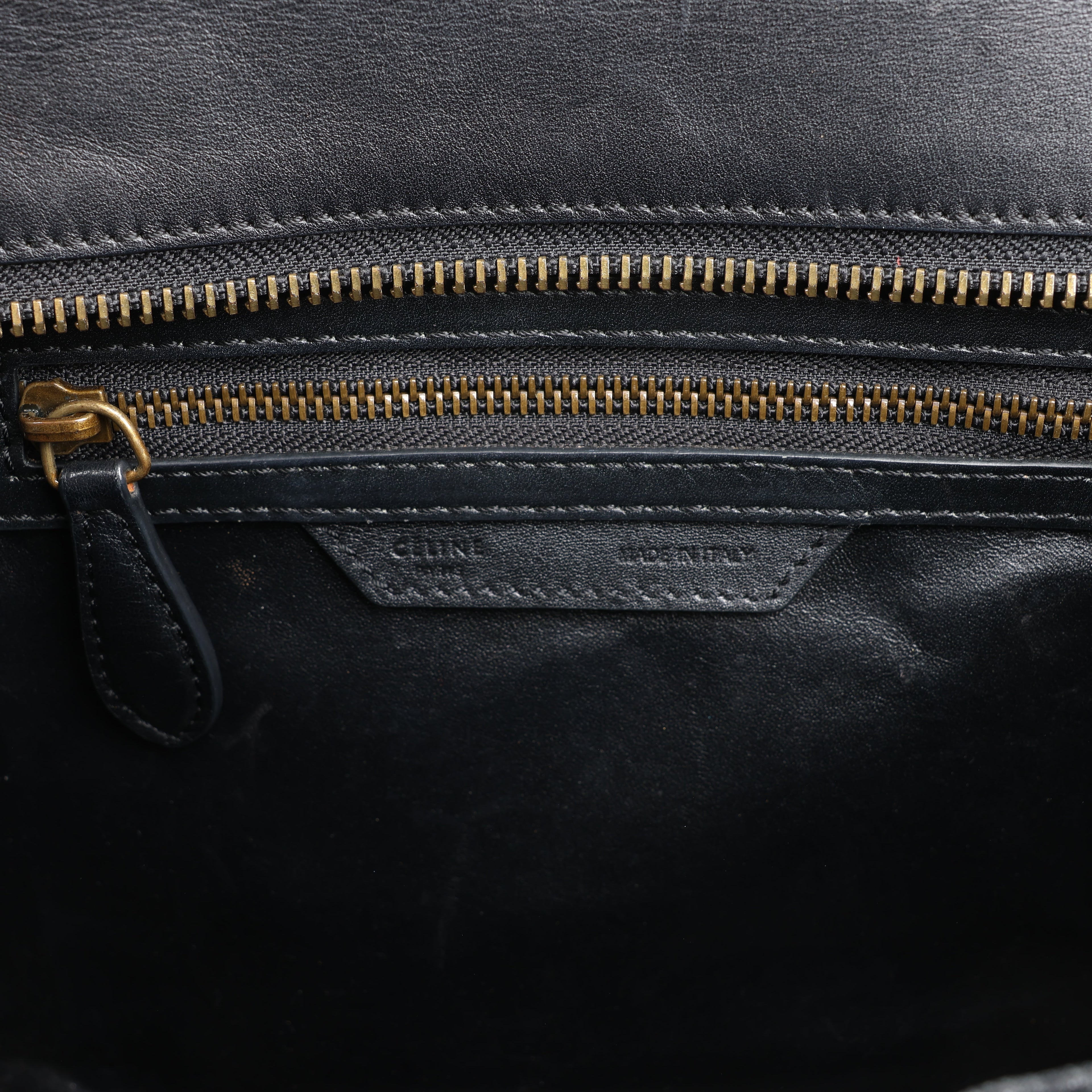 CELINE Luggage Micro Leather Handbag in Black
