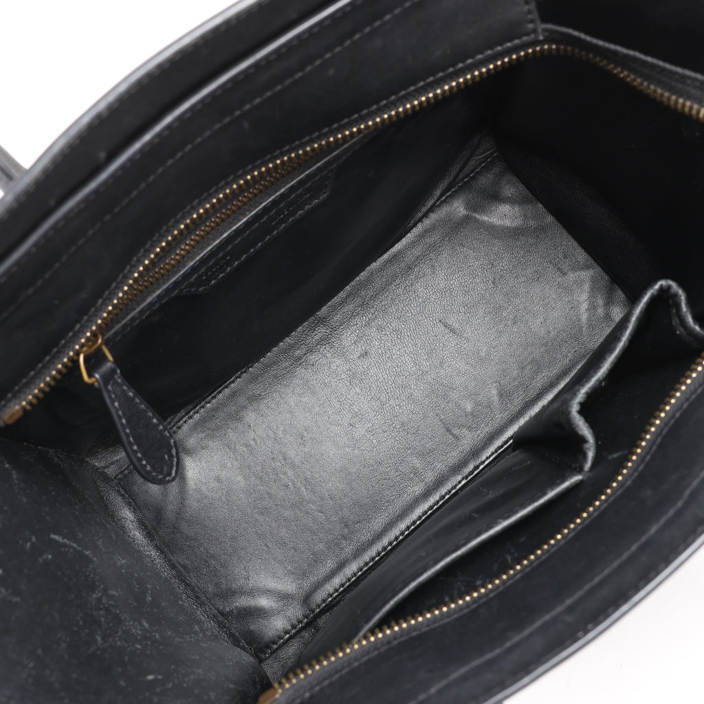 CELINE Luggage Micro Leather Handbag in Black