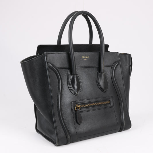 Sac à main CELINE Luggage Micro en cuir noir