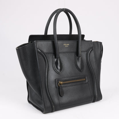 CELINE Luggage Micro Leather Handbag in Black