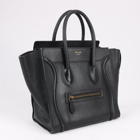 CELINE Luggage Micro Leather Handbag in Black