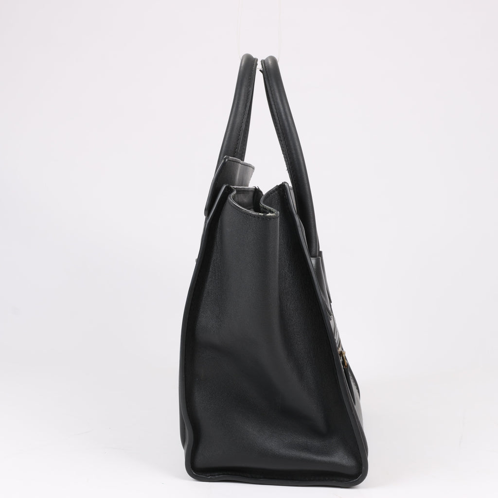 CELINE Luggage Micro Leather Handbag in Black
