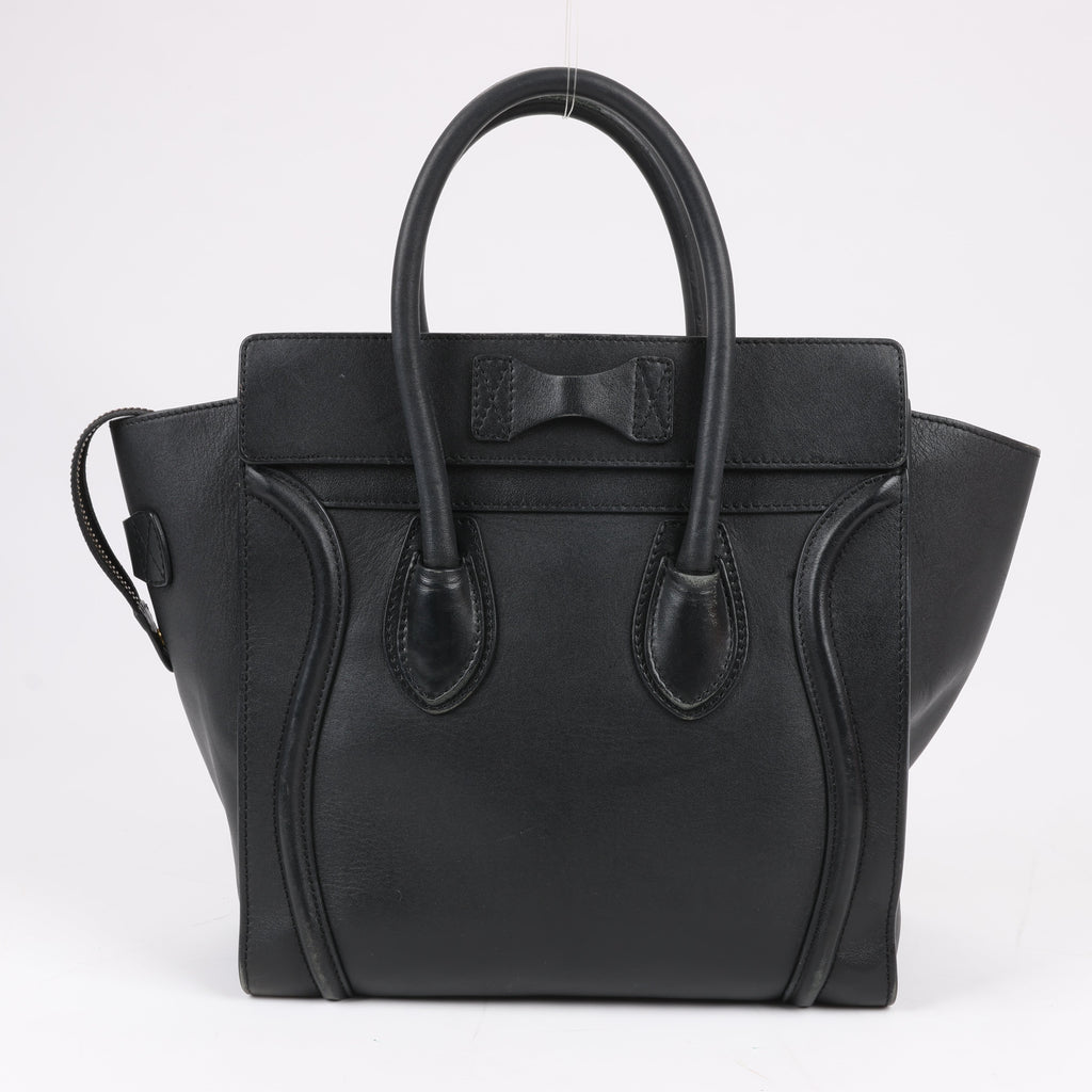 CELINE Luggage Micro Leather Handbag in Black
