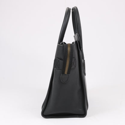 CELINE Luggage Micro Leather Handbag in Black