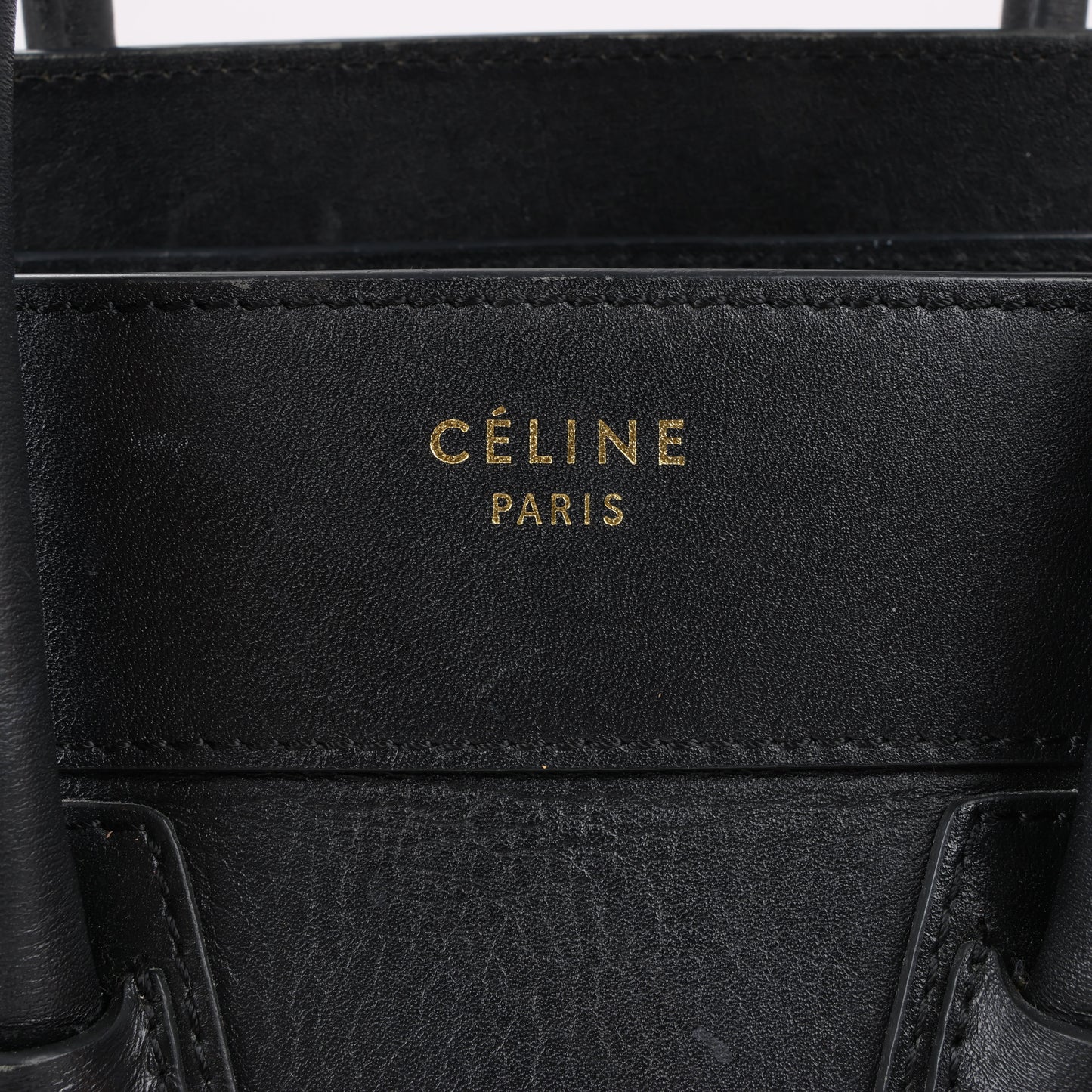 CELINE Luggage Micro Leather Handbag in Black