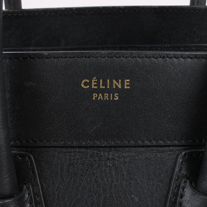 CELINE Luggage Micro Leather Handbag in Black