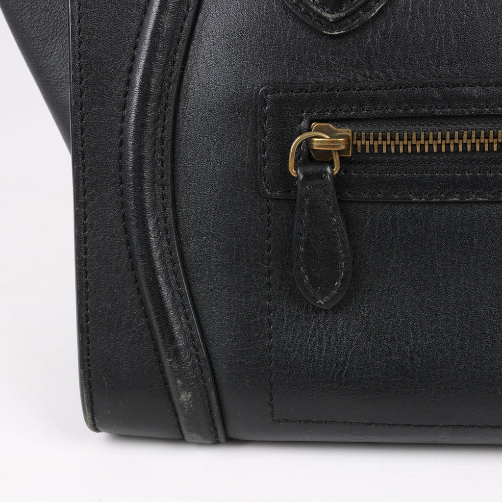 CELINE Luggage Micro Leather Handbag in Black