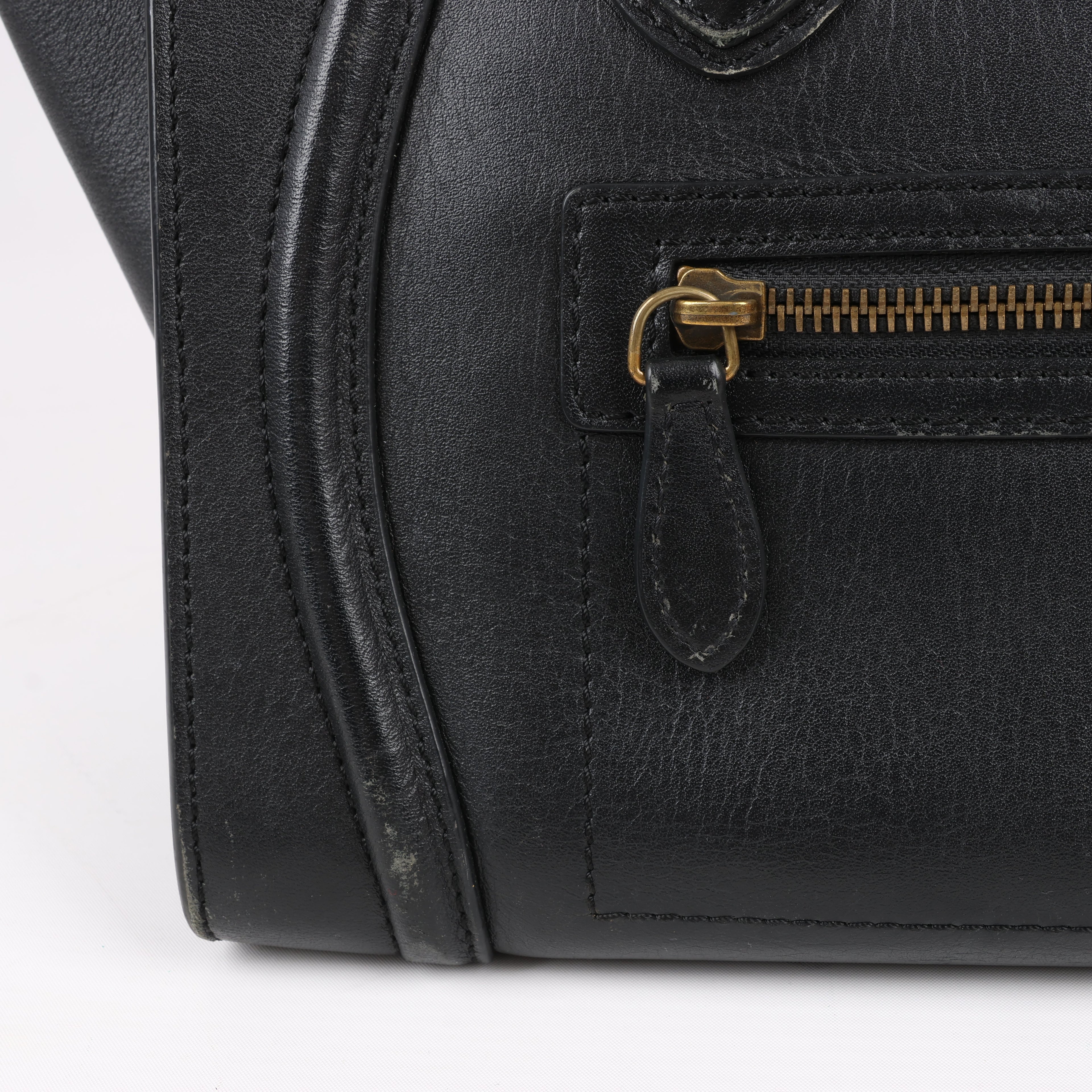 CELINE Luggage Micro Leather Handbag in Black