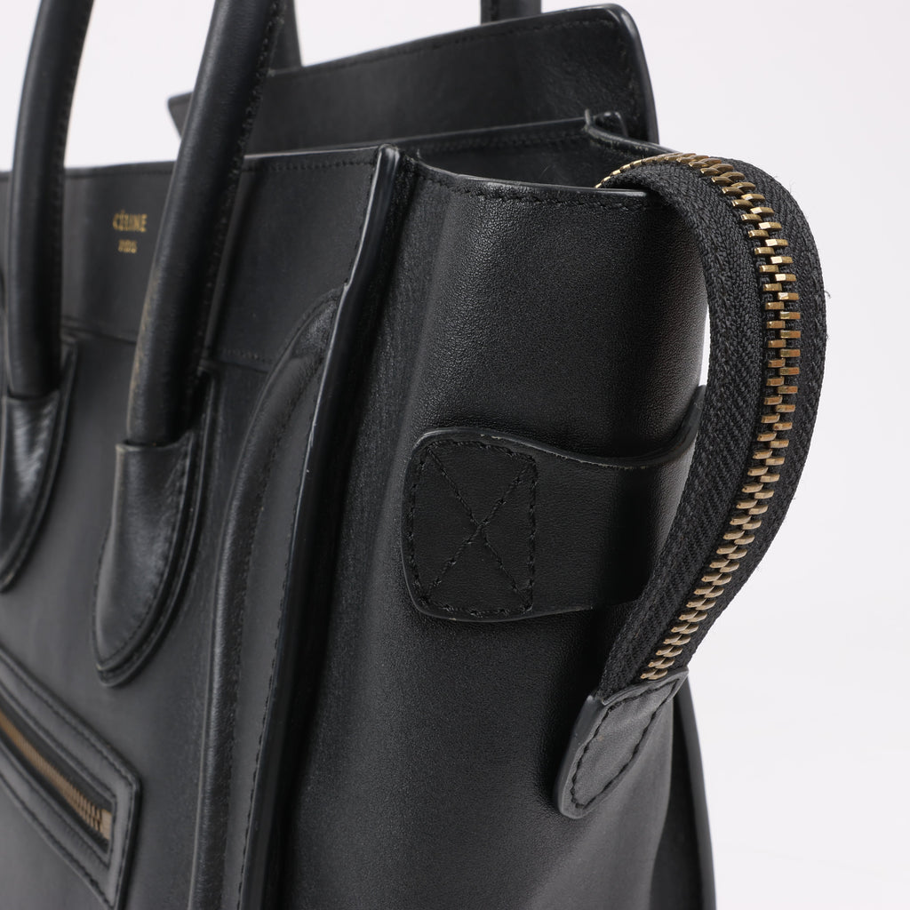 CELINE Luggage Micro Leather Handbag in Black
