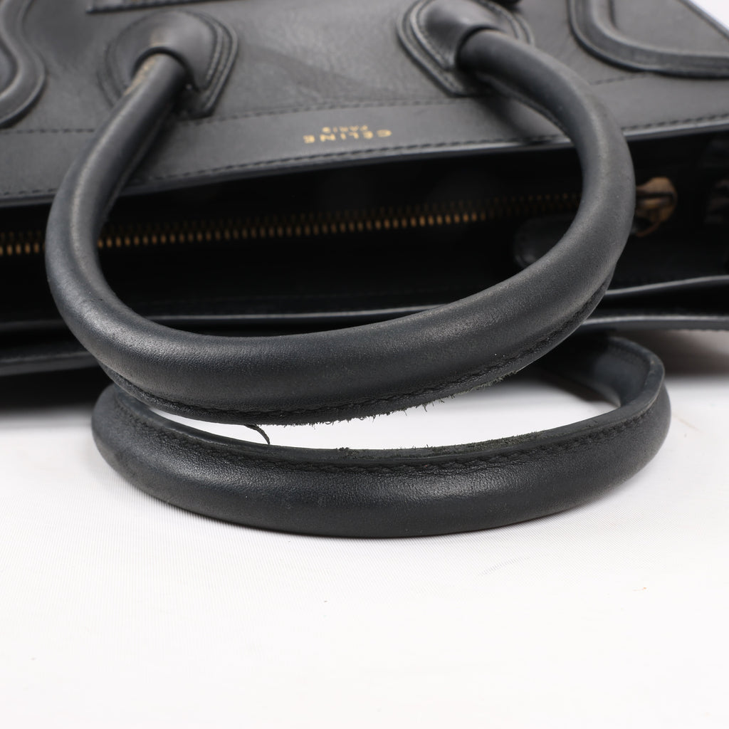CELINE Luggage Micro Leather Handbag in Black