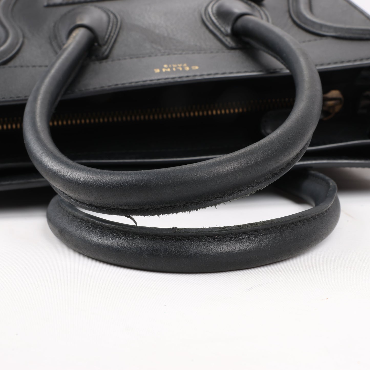 CELINE Luggage Micro Leather Handbag in Black