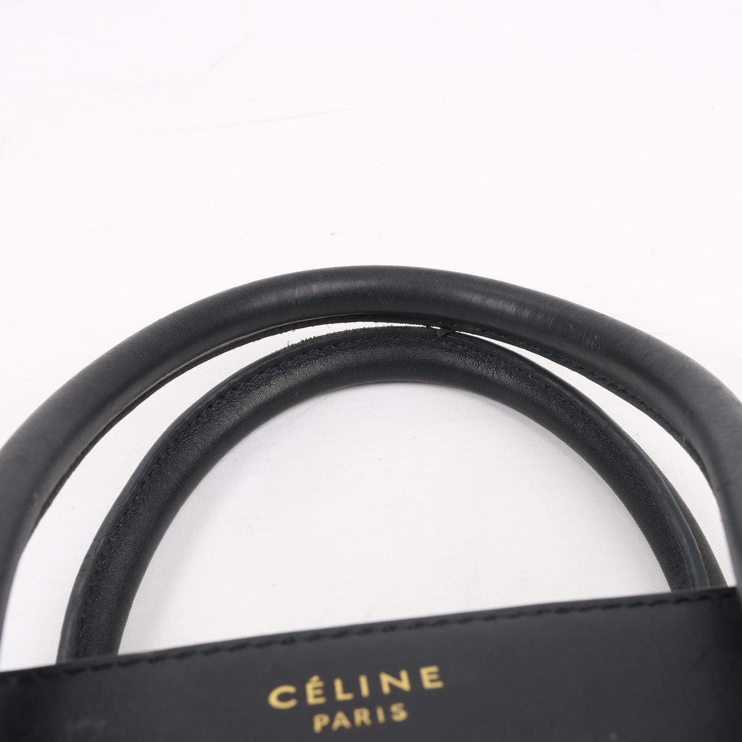 CELINE Luggage Micro Leather Handbag in Black