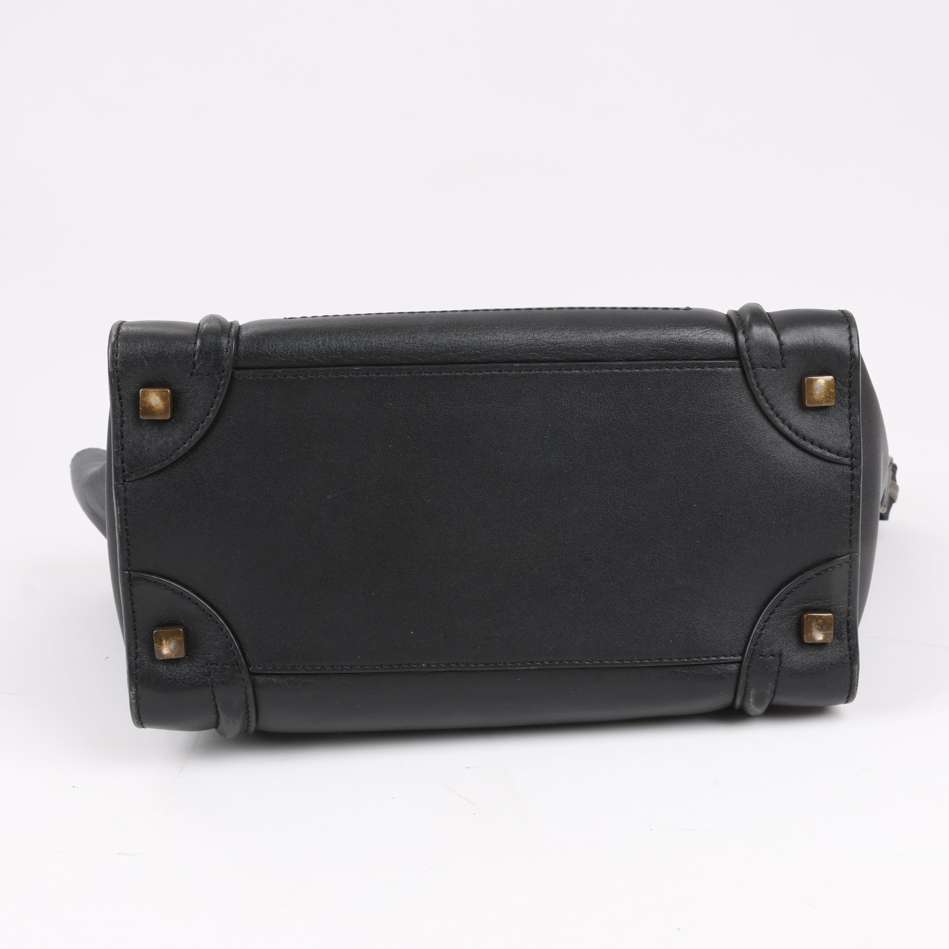 CELINE Luggage Micro Leather Handbag in Black