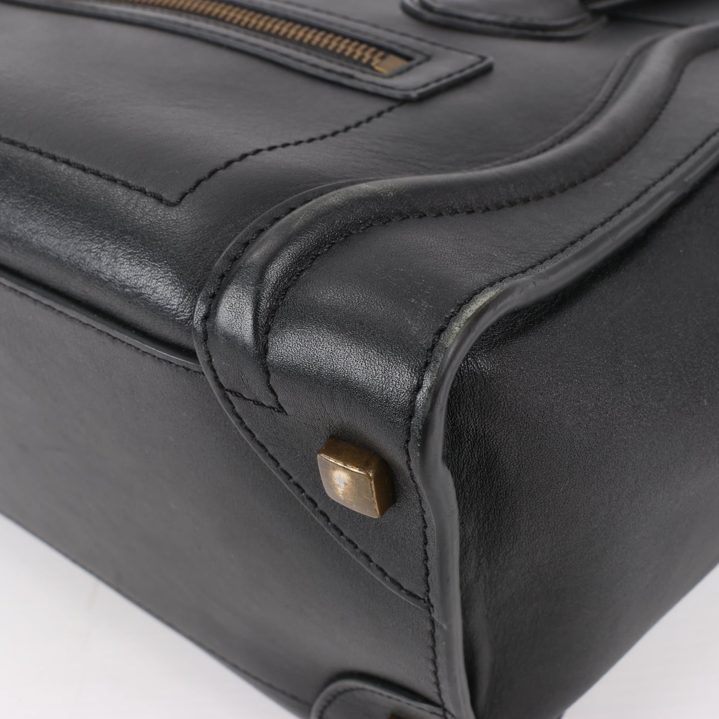 CELINE Luggage Micro Leather Handbag in Black