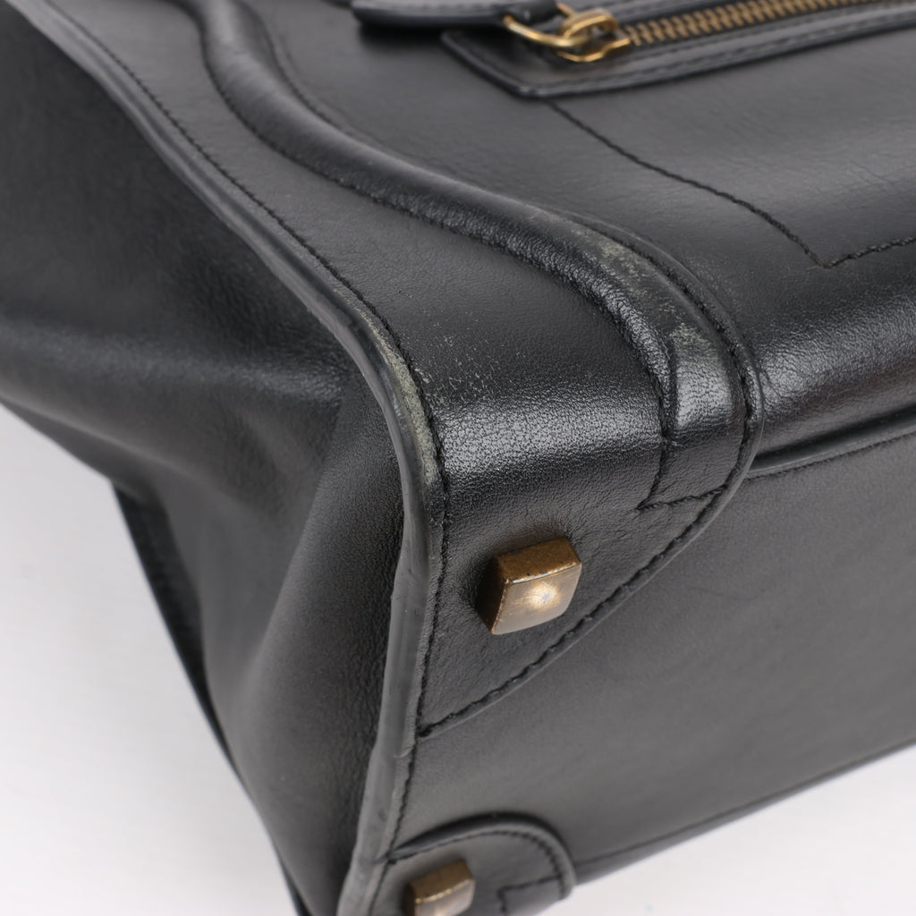 CELINE Luggage Micro Leather Handbag in Black