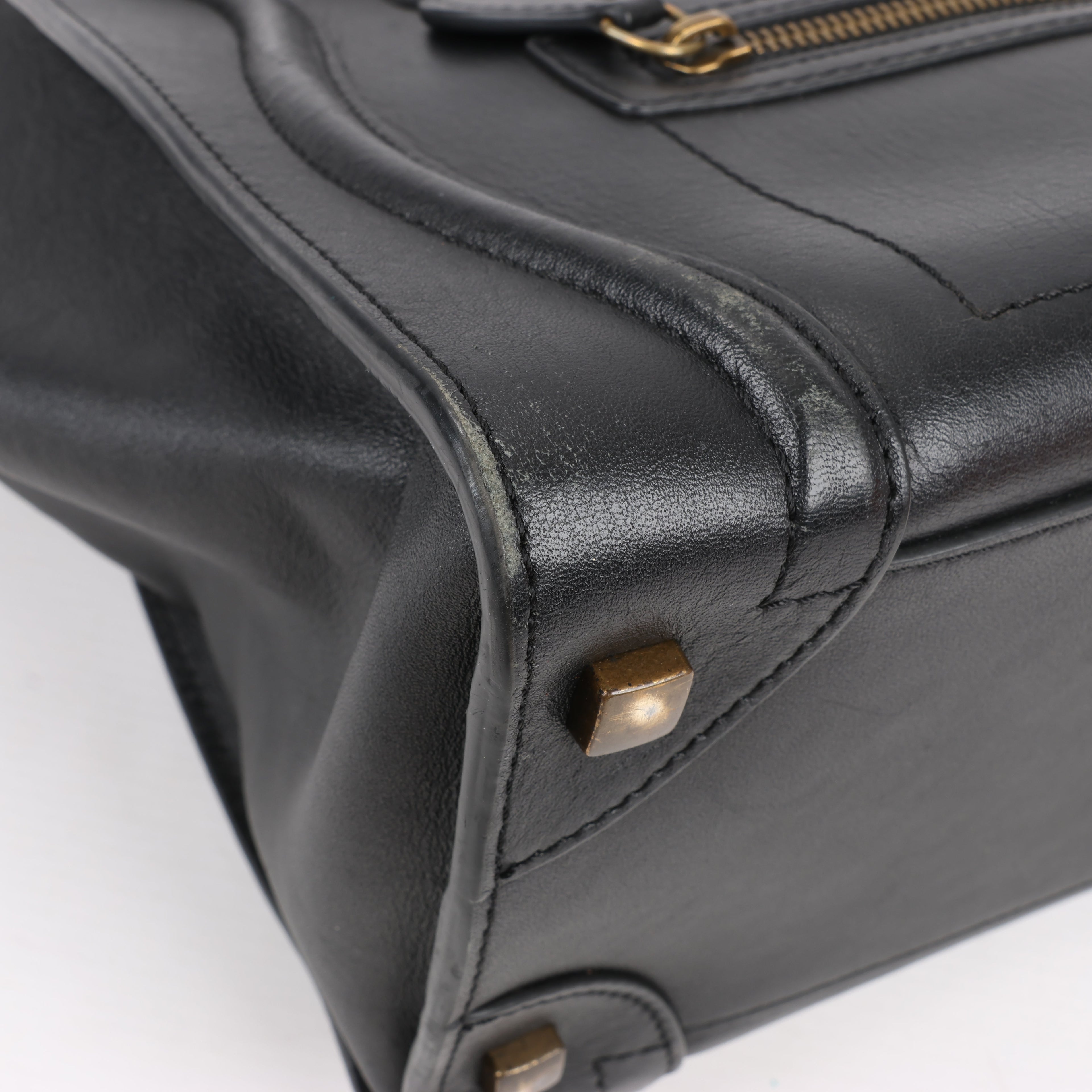 CELINE Luggage Micro Leather Handbag in Black