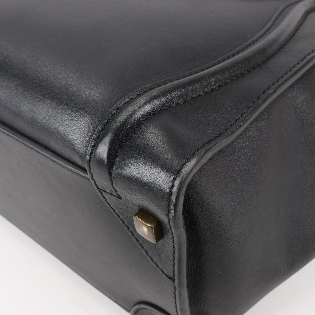 CELINE Luggage Micro Leather Handbag in Black