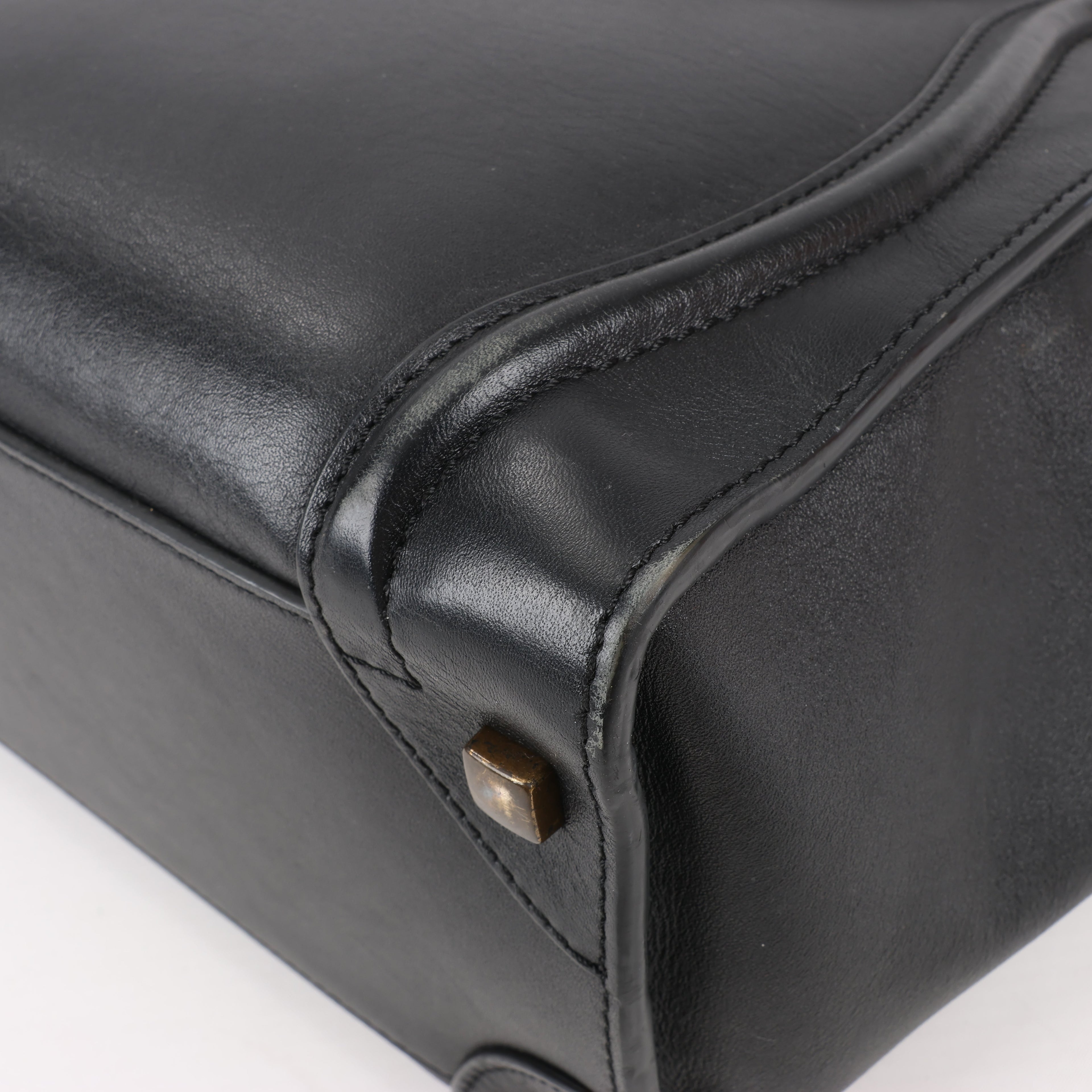 CELINE Luggage Micro Leather Handbag in Black