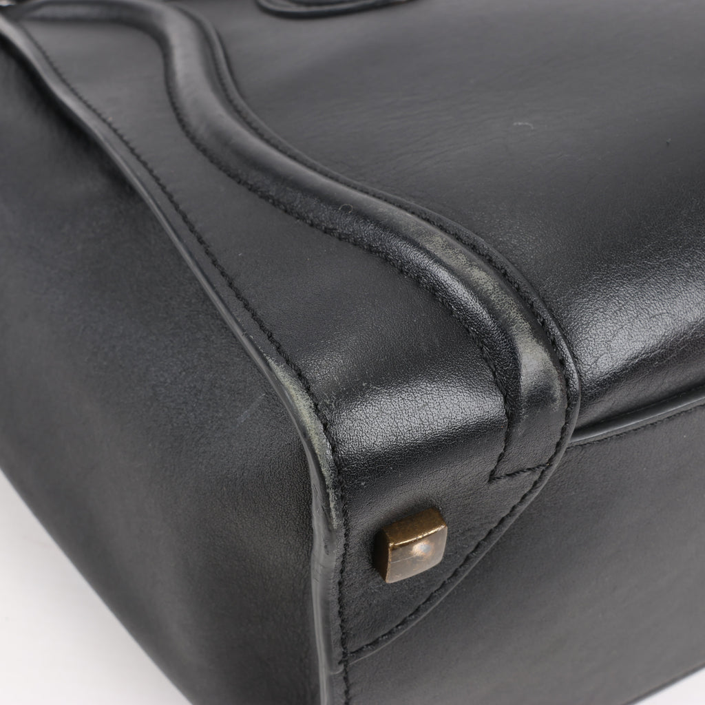 CELINE Luggage Micro Leather Handbag in Black