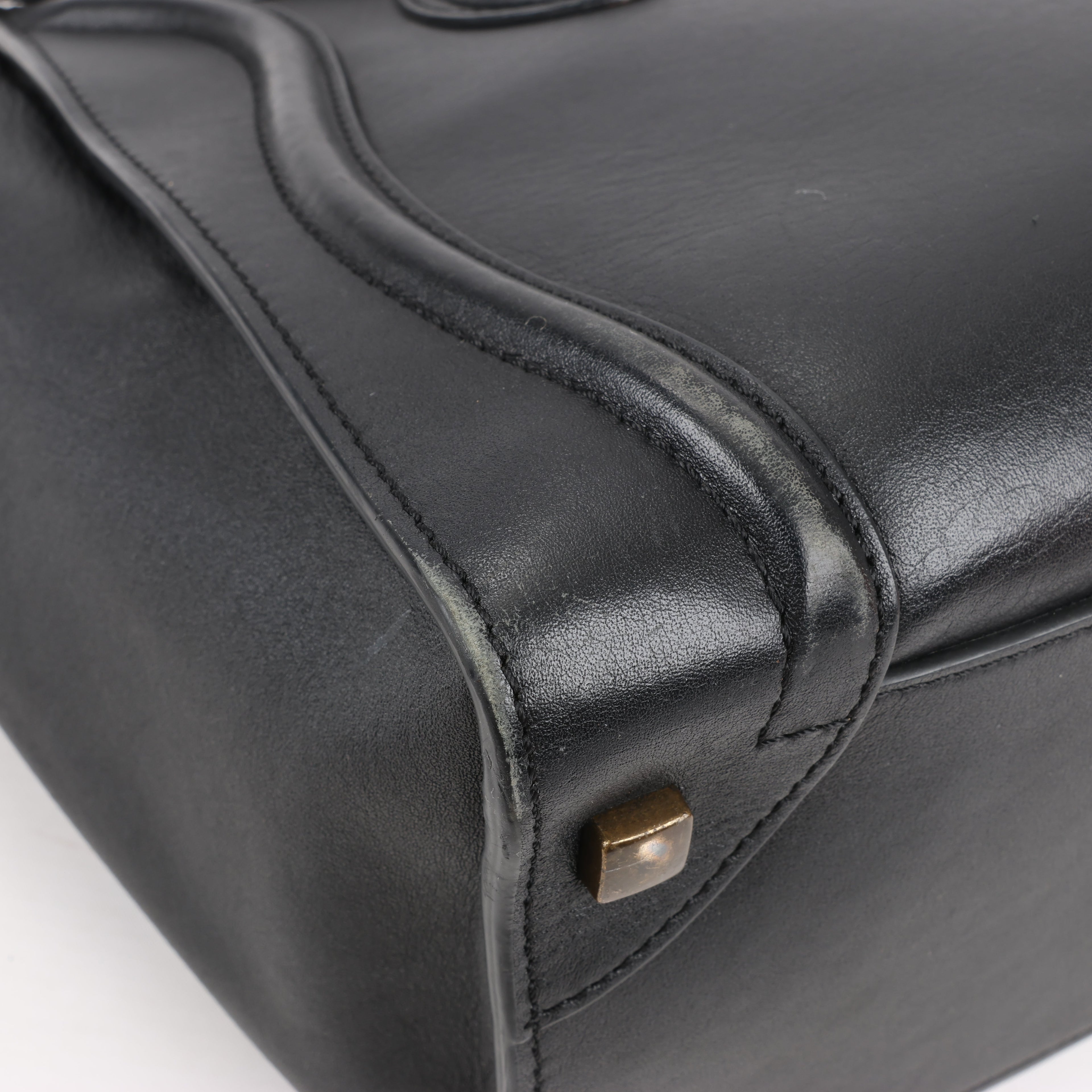 CELINE Luggage Micro Leather Handbag in Black