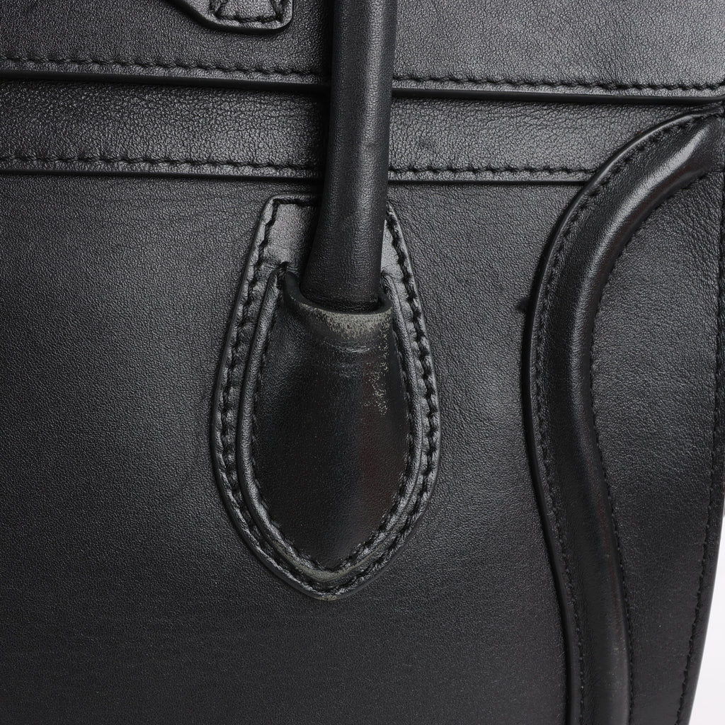 CELINE Luggage Micro Leather Handbag in Black