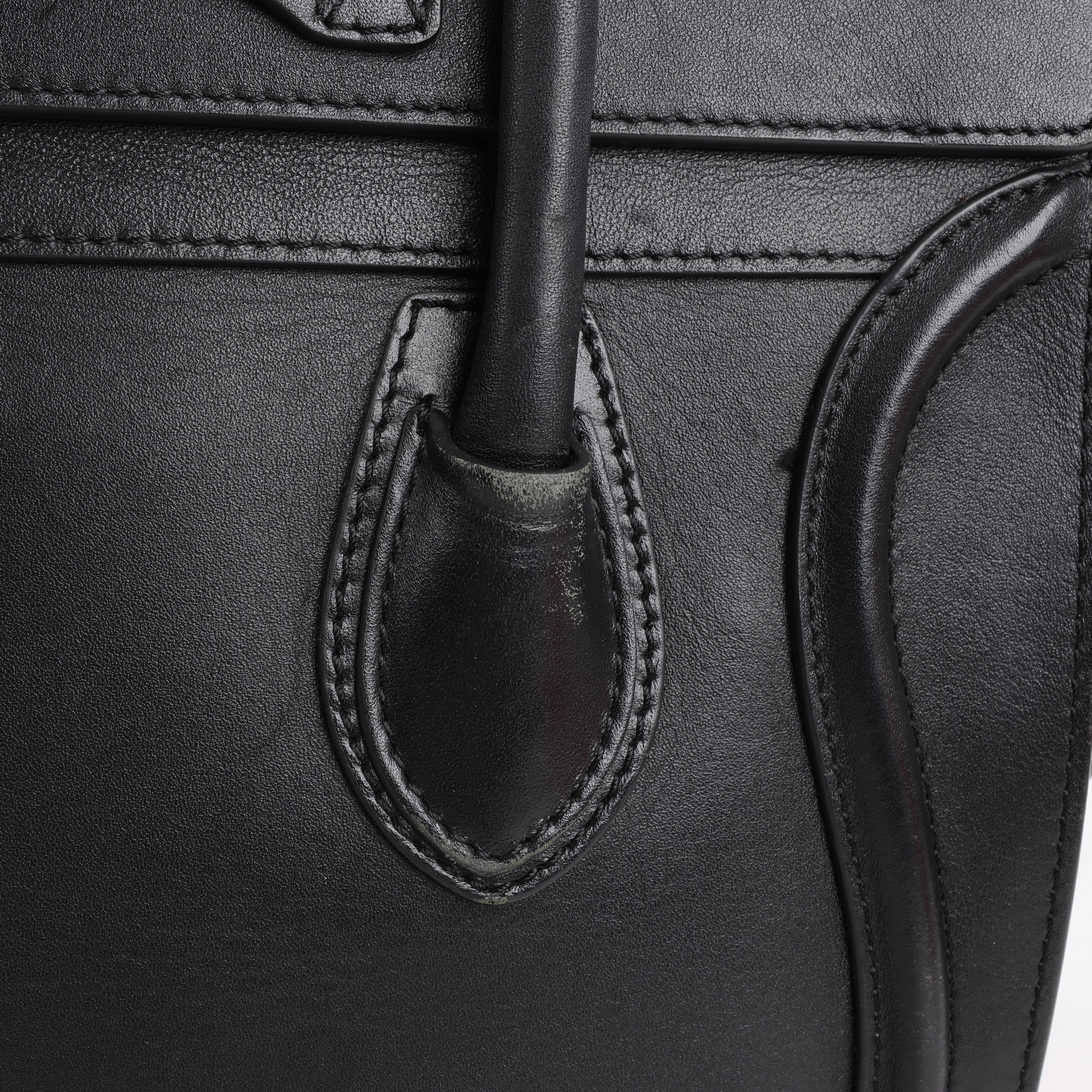CELINE Luggage Micro Leather Handbag in Black