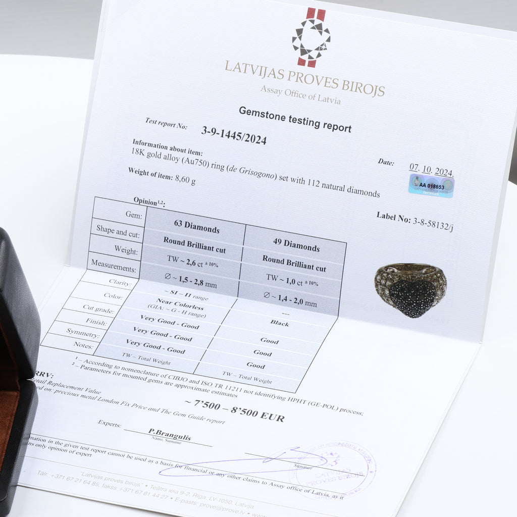 De Grisogono Black Diamond Heart Ring, Size 51