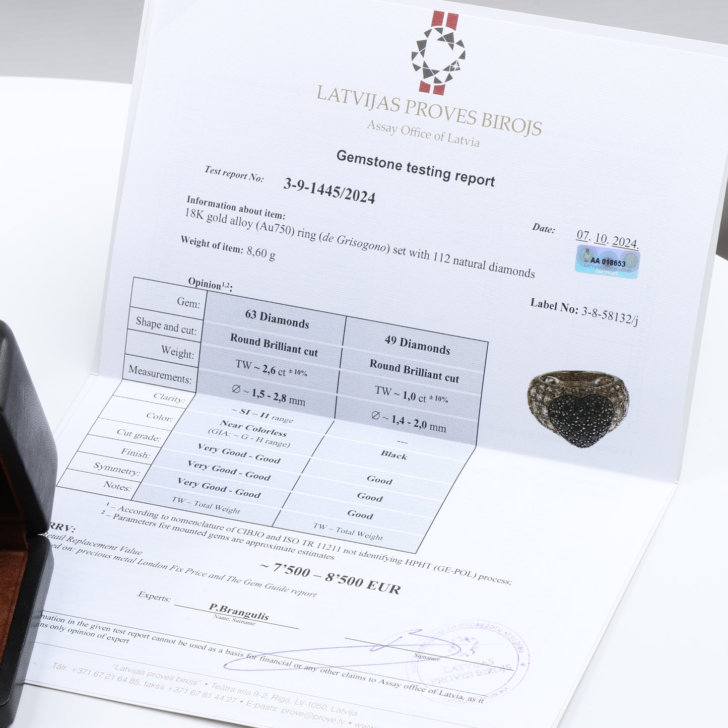 De Grisogono Black Diamond Heart Ring, Size 51