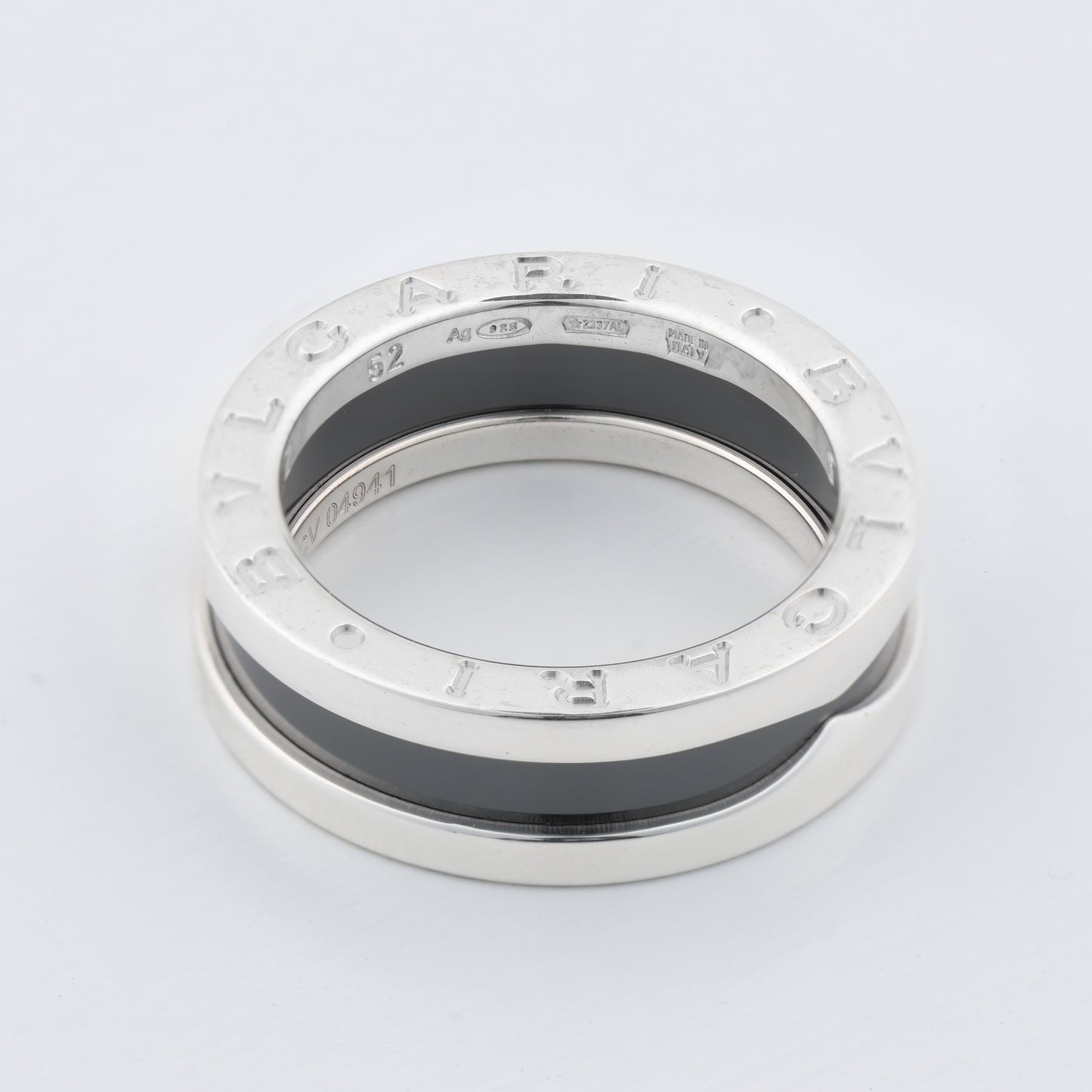 Bague caritative Bvlgari B.Zero 1 « Save the Children » en argent 925 et céramique, 6,2 g, noire et argent, taille 52 UE