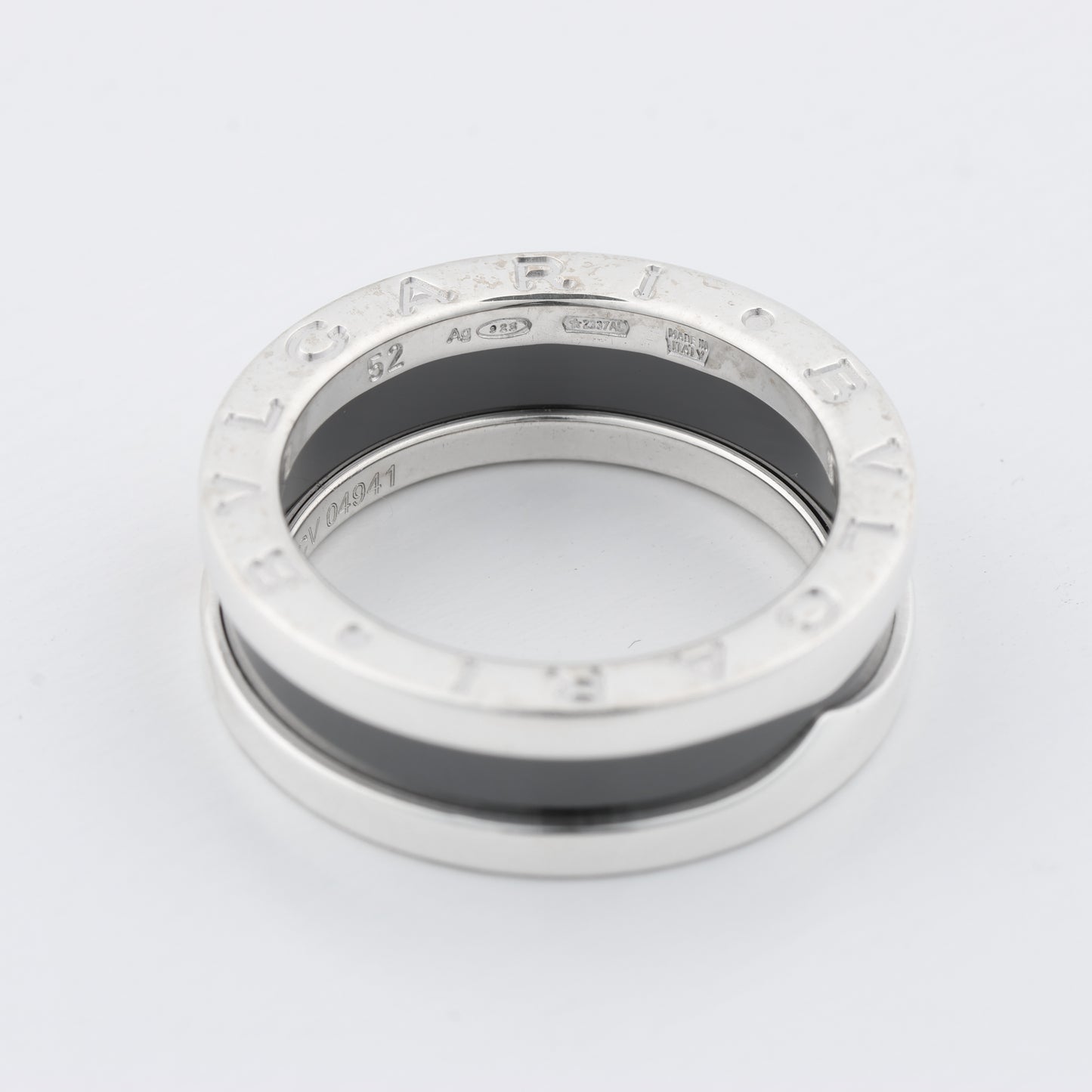 Bague caritative Bvlgari B.Zero 1 « Save the Children » en argent 925 et céramique, 6,2 g, noire et argent, taille 52 UE