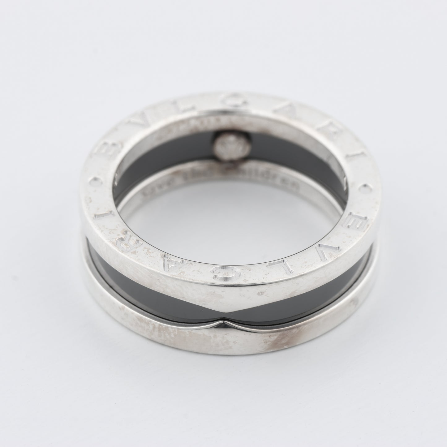 Bague caritative Bvlgari B.Zero 1 « Save the Children » en argent 925 et céramique, 6,2 g, noire et argent, taille 52 UE