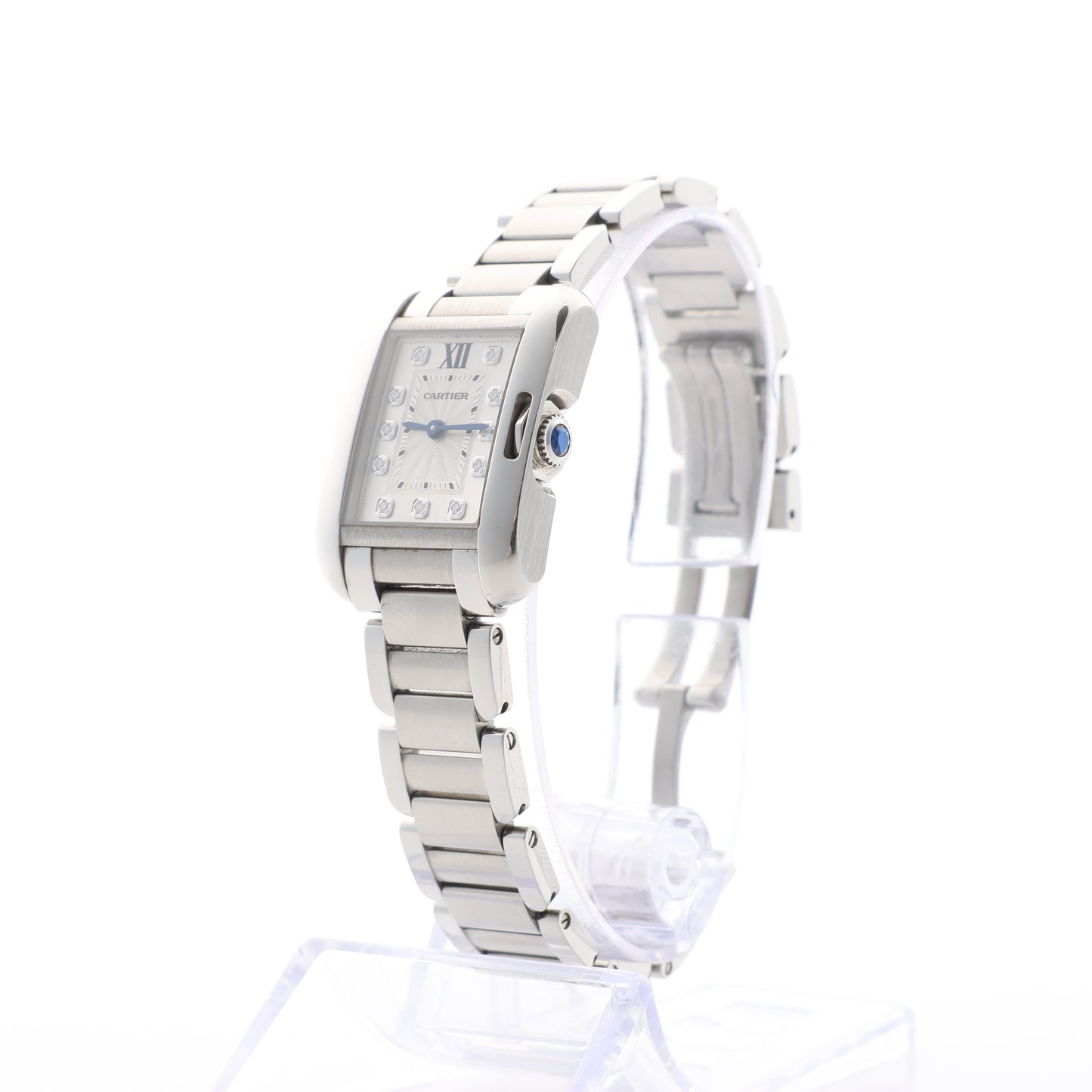 Cartier Tank Anglaise W4TA0003 3485312740UX SS QZ Uhr mit silbernem Zifferblatt