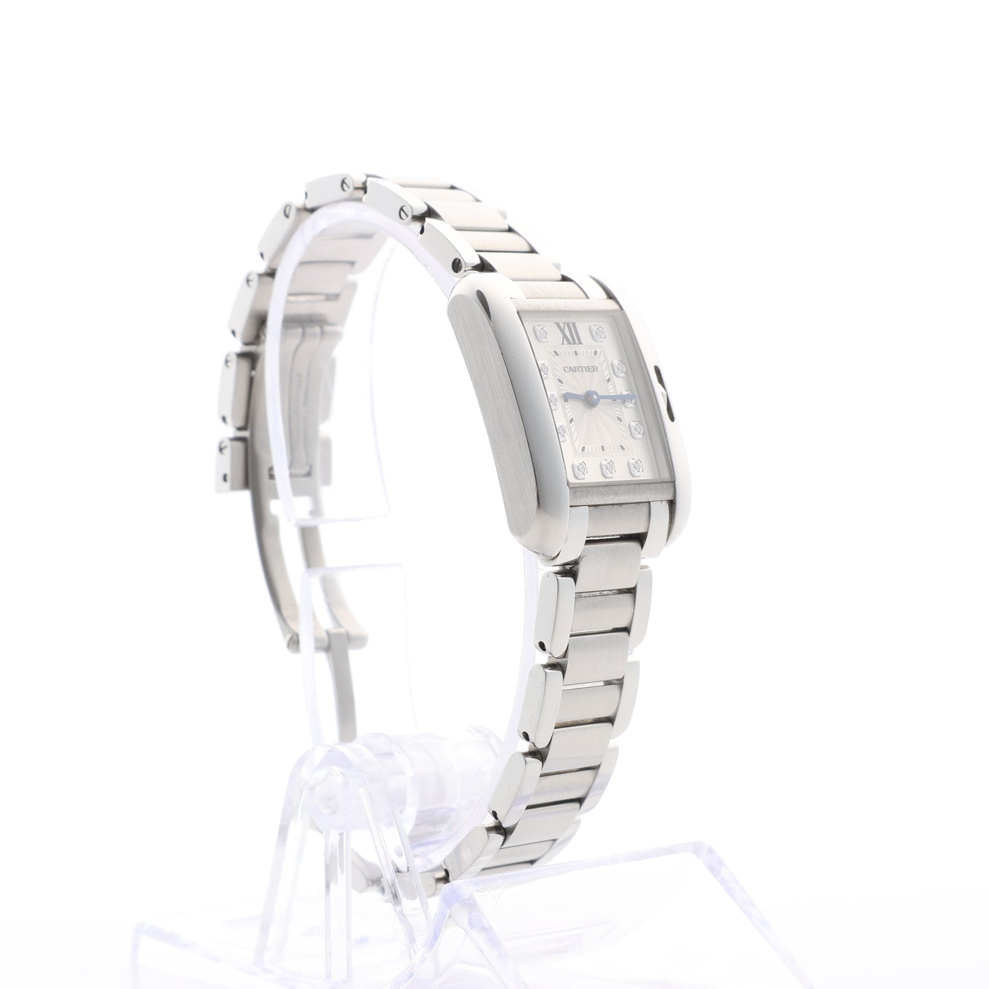 Cartier Tank Anglaise W4TA0003 3485312740UX SS QZ Uhr mit silbernem Zifferblatt