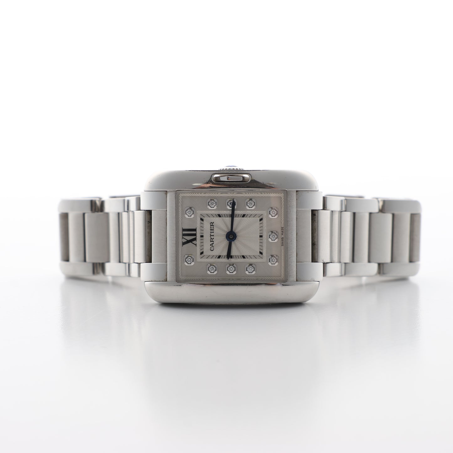 Cartier Tank Anglaise W4TA0003 3485312740UX SS QZ Uhr mit silbernem Zifferblatt