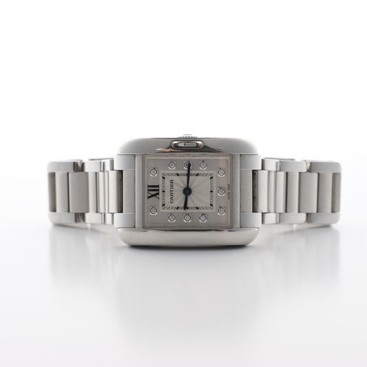 Montre Cartier Tank Anglaise W4TA0003 3485312740UX SS QZ à cadran argenté