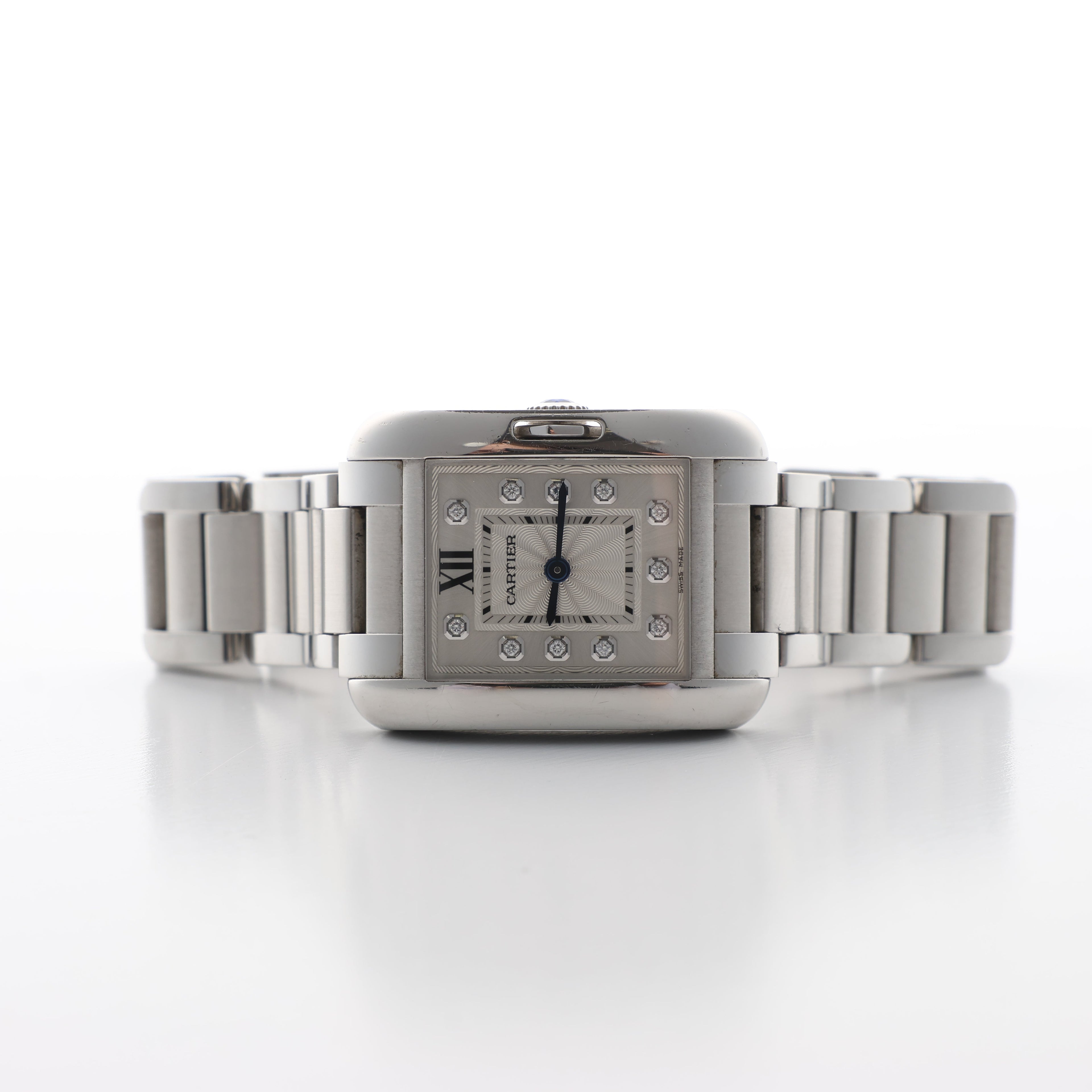 Cartier Tank Anglaise W4TA0003 3485312740UX SS QZ Silver-Face Watch