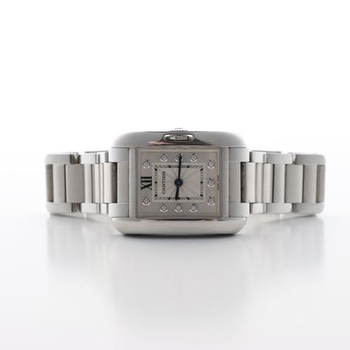 Reloj Cartier Tank Anglaise W4TA0003 3485312740UX SS QZ con esfera plateada
