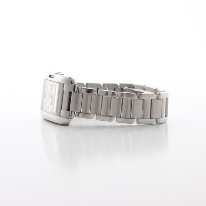 Cartier Tank Anglaise W4TA0003 3485312740UX SS QZ Uhr mit silbernem Zifferblatt