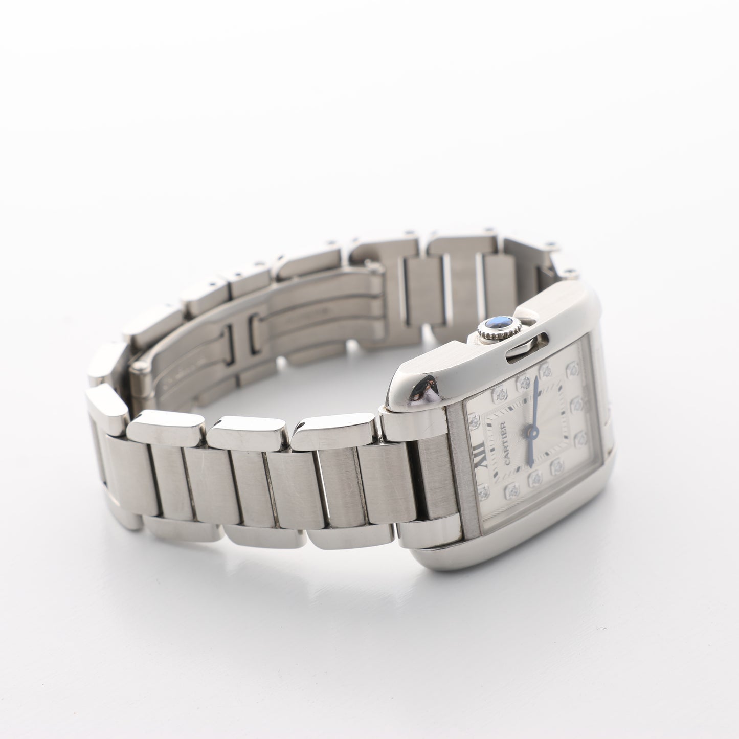 Cartier Tank Anglaise W4TA0003 3485312740UX SS QZ Uhr mit silbernem Zifferblatt