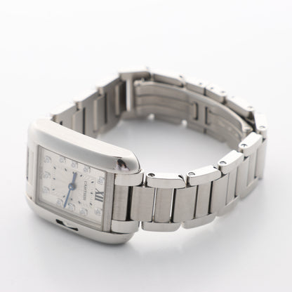Cartier Tank Anglaise W4TA0003 3485312740UX SS QZ Uhr mit silbernem Zifferblatt