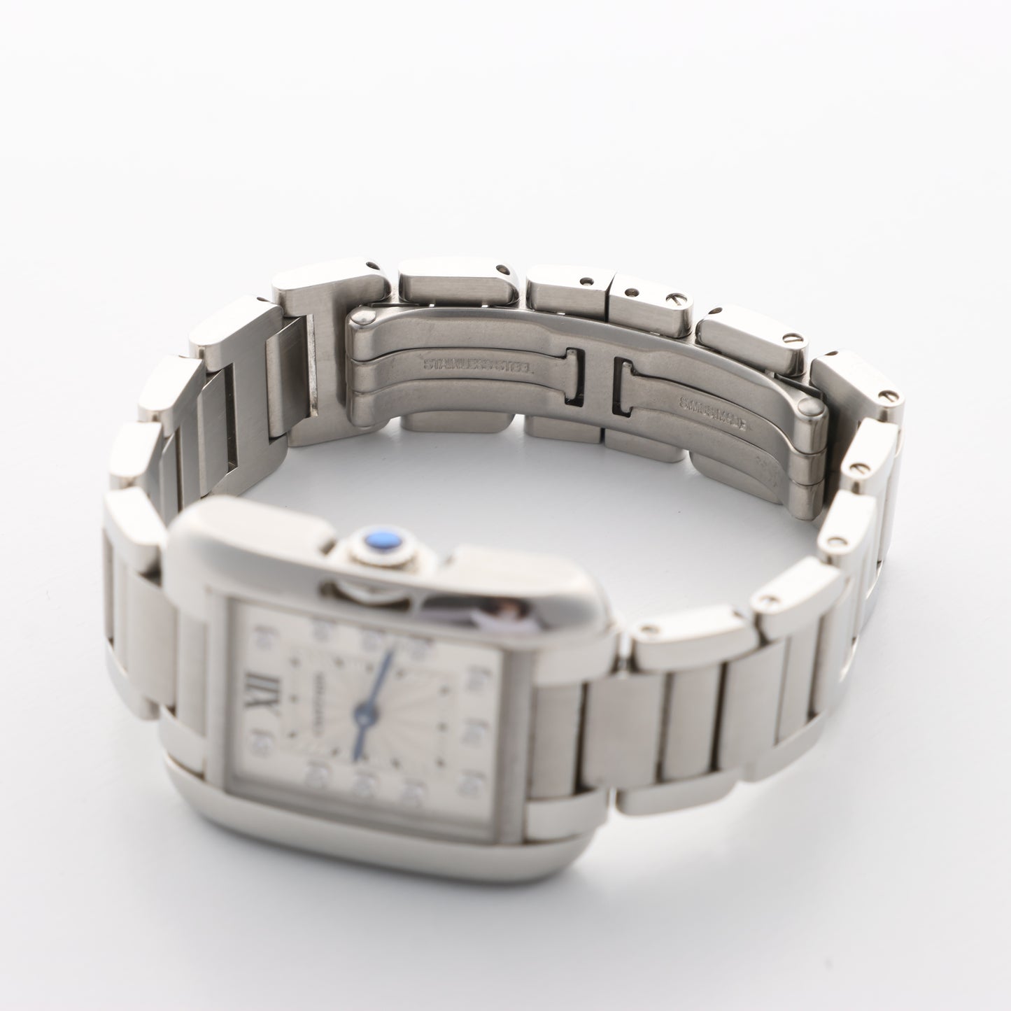 Cartier Tank Anglaise W4TA0003 3485312740UX SS QZ Uhr mit silbernem Zifferblatt