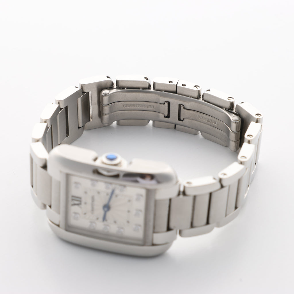 Cartier Tank Anglaise W4TA0003 3485312740UX SS QZ Silver-Face Watch