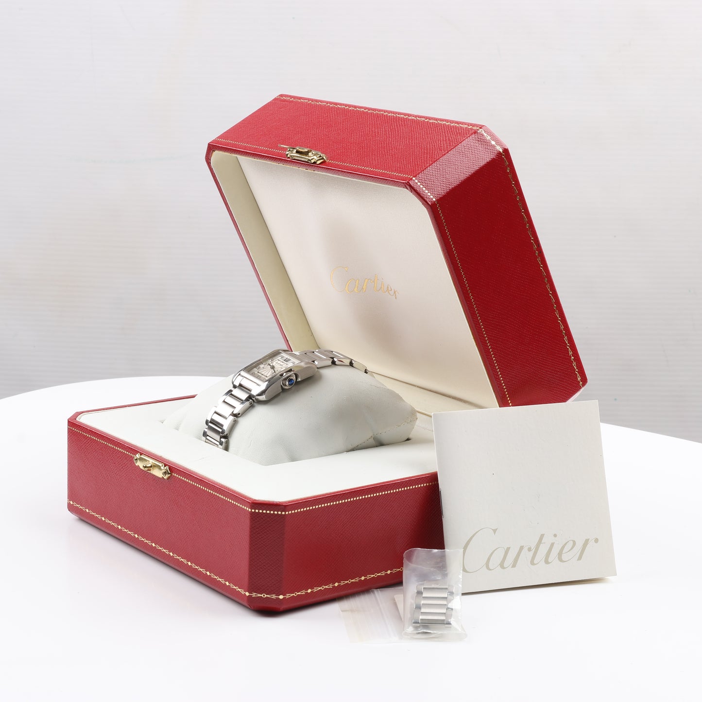 Cartier Tank Anglaise W4TA0003 3485312740UX SS QZ Uhr mit silbernem Zifferblatt