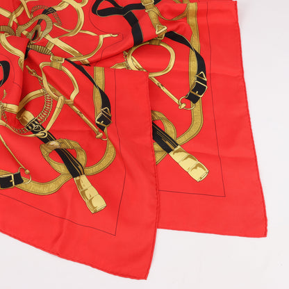 Hermès Carré 90 " Eperon d'or" Silk handkerchief in Red